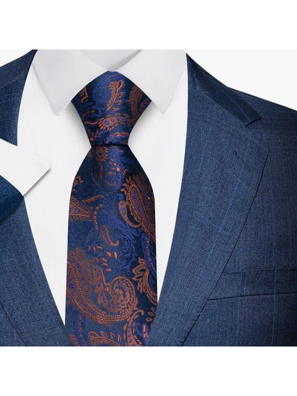 🆕Men's Navy Blue 100% Microfiber Paisley Slim Formal Necktie For Wedding Dress